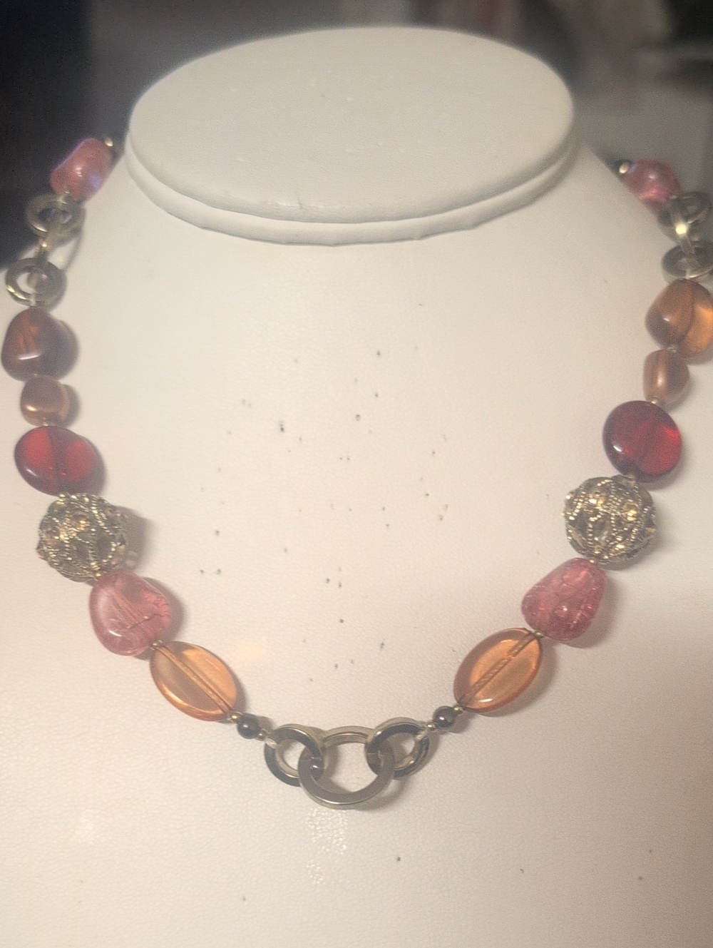 VTG Napier Beaded Glass Necklace in Pink and Amber